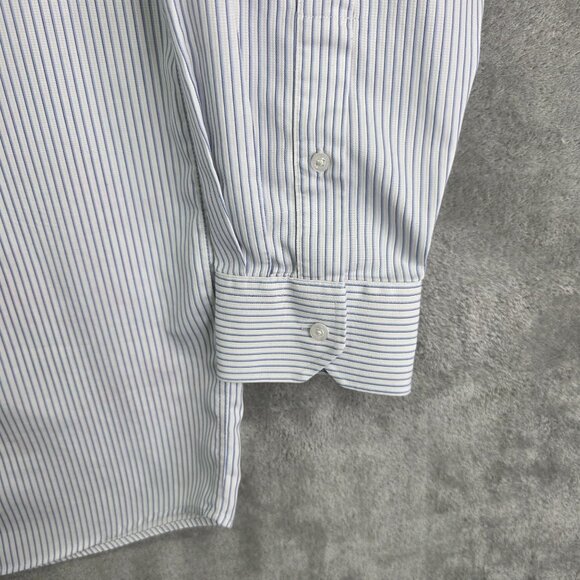 Mens Hart Schaffner Marx Shirt White Pinstripe Cotton Button Down Size 16.5 - Picture 3 of 9